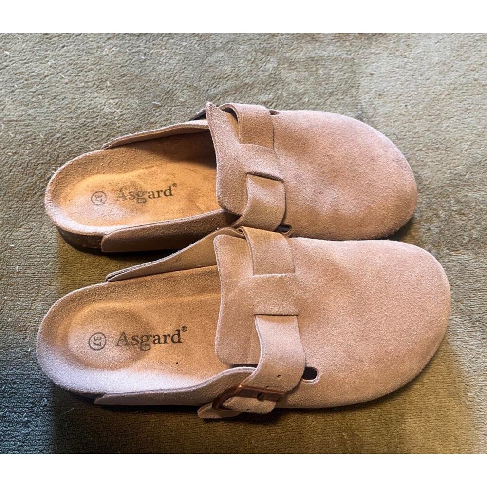 Asgard Women’s Beige Suede Slide Sandals Slip-On Buckle Casual US 7